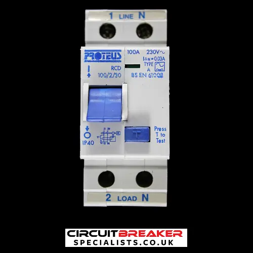 PROTEUS 100 AMP 30mA DOUBLE POLE RCD TYPE A 100/2/30