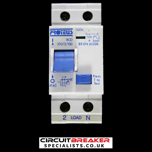 PROTEUS 100 AMP 100mA DOUBLE POLE RCD TYPE A 100/2/100