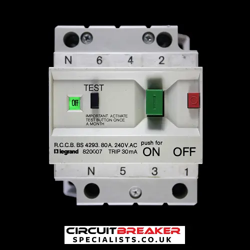 LEGRAND 80 AMP 30mA DOUBLE POLE RCCB RCD 820007