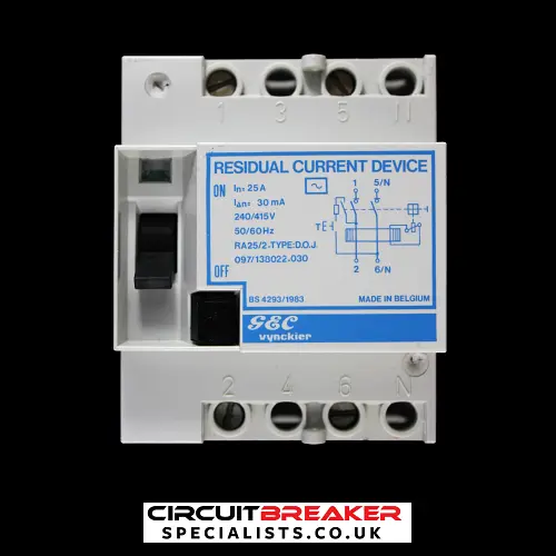 GEC VYNCKIER 25 AMP 30mA DOUBLE POLE RCD TYPE AC DOJ RA25/2 097/138022-030