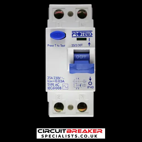PROTEUS 25 AMP 30mA DOUBLE POLE RCD TYPE AC 25/2/30T
