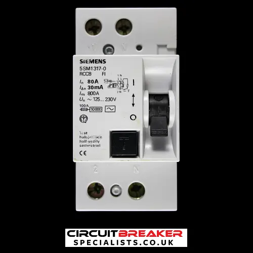 SIEMENS 80 AMP 30mA DOUBLE POLE RCCB RCD TYPE AC 5SM1317-0
