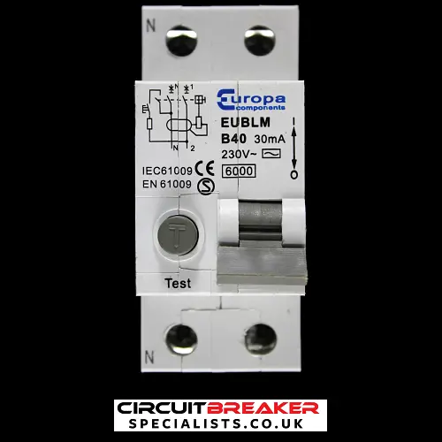 EUROPA 40 AMP CURVE B 6kA 30mA DOUBLE POLE RCBO TYPE AC EUBLM