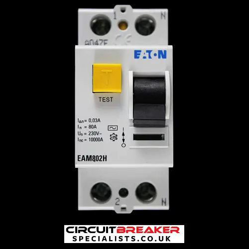 EATON 80 AMP 30mA DOUBLE POLE RCCB RCD TYPE AC EAM802H YELLOW