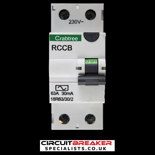 CRABTREE 63 AMP 30mA DOUBLE POLE RCCB RCD TYPE AC 18R63/30/2