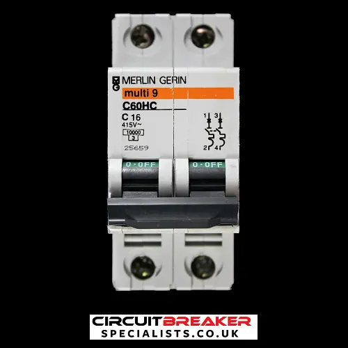 MERLIN GERIN 16 AMP CURVE C 10kA DOUBLE POLE MCB C60HC 25659