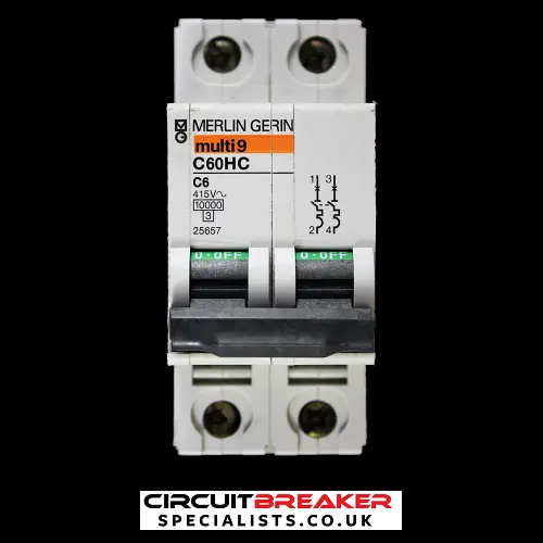 MERLIN GERIN 6 AMP CURVE C 10kA DOUBLE POLE MCB CIRCUIT BREAKER 25657