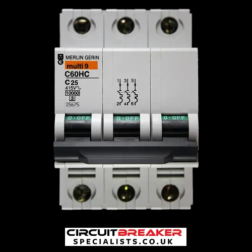 MERLIN GERIN 25 AMP CURVE C 10kA TRIPLE POLE MCB CIRCUIT BREAKER C60HC 25675