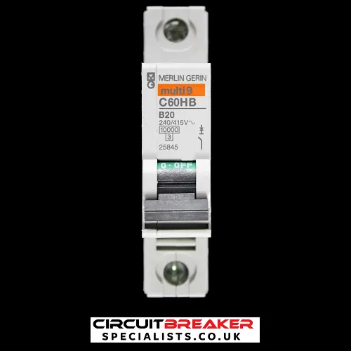 MERLIN GERIN 20 AMP CURVE B 10kA MCB CIRCUIT BREAKER C60HB 25845