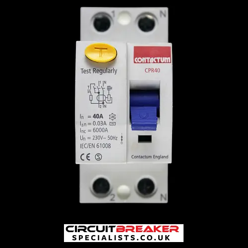 CONTACTUM 40 AMP 30mA DOUBLE POLE RCD TYPE AC CPR40