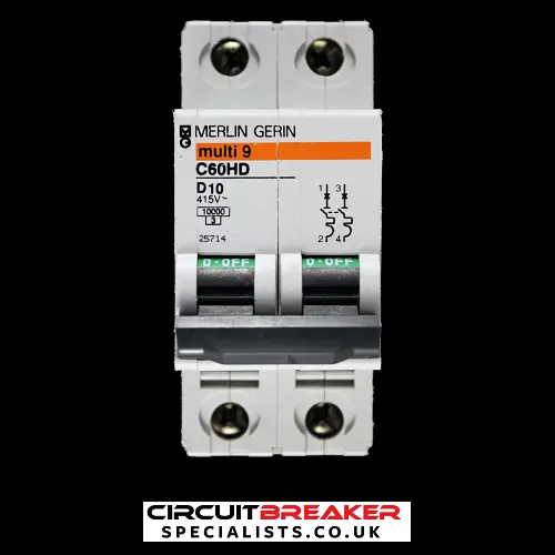 MERLIN GERIN 10 AMP CURVE D 10kA DOUBLE POLE MCB CIRCUIT BREAKER C60HD 25714