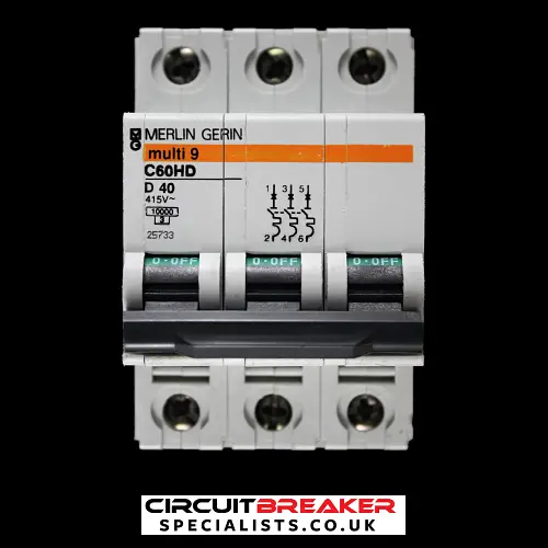 MERLIN GERIN 40 AMP CURVE D 10kA TRIPLE POLE MCB CIRCUIT BREAKER C60HD 25733