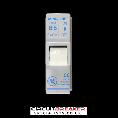 GENERAL ELECTRIC 5 AMP CURVE B 3kA CIRCUIT BREAKER MINI TRIP SMT5 PUSH PLUG IN