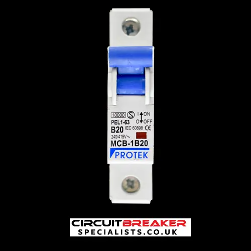PROTEK 20 AMP CURVE B 10kA MCB CIRCUIT BREAKER PEL1-63 MCB-1B20