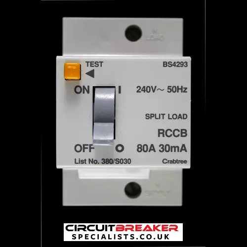 CRABTREE 80 AMP 30mA DOUBLE POLE RCCB RCD 380/S030 STARBREAKER