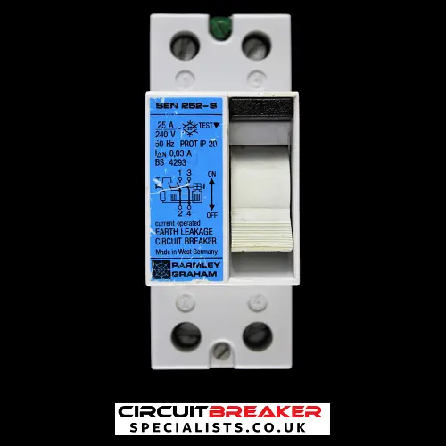 PARMLEY GRAHAM 25 AMP 30mA DOUBLE POLE ELCB RCD SEN 252-S