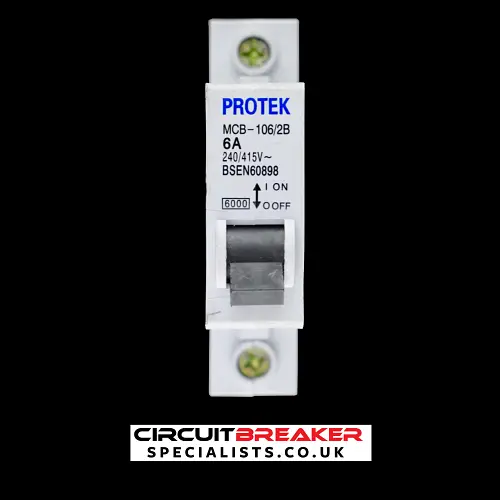 PROTEK 6 AMP CURVE B 6kA MCB CIRCUIT BREAKER MCB-106/2B