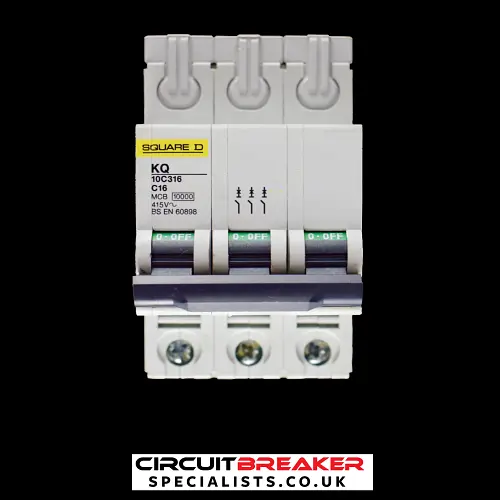SQUARE D 16 AMP CURVE C 10kA TRIPLE POLE MCB CIRCUIT BREAKER KQ 10C316