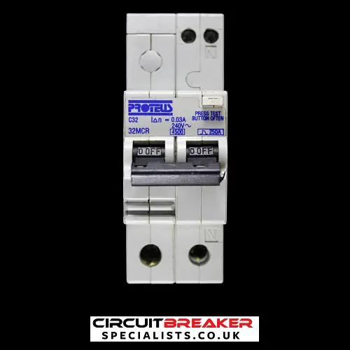 PROTEUS 32 AMP CURVE C 4.5kA 30mA DOUBLE POLE RCBO 32MCR