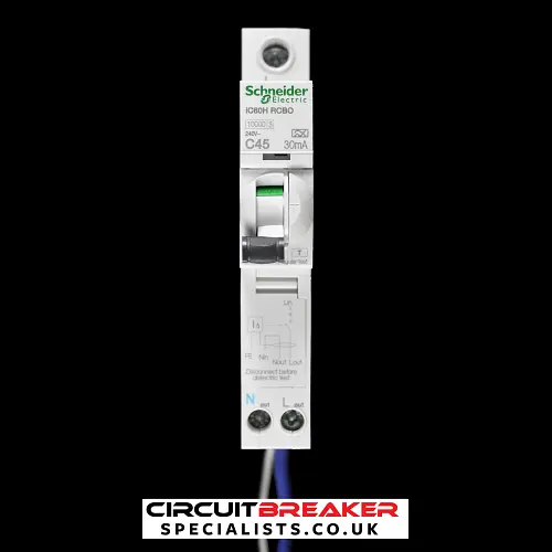 SCHNEIDER 45 AMP CURVE C 10kA 30mA RCBO TYPE A IC60H A9D11845