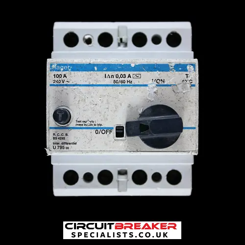 HAGER 100 AMP 30mA FOUR POLE RCCB RCD TYPE AC U795 00