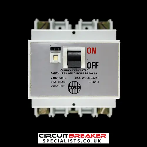 WYLEX 63 AMP 30mA DOUBLE POLE ELCB RCCB RCD WSES 63/2 F