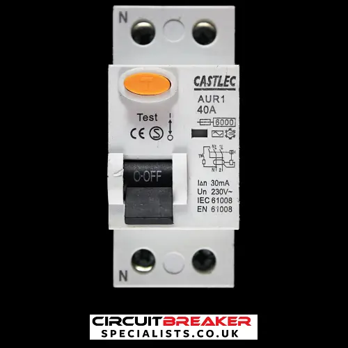 CASTLEC 40 AMP 30mA DOUBLE POLE RCD TYPE AC AUR1