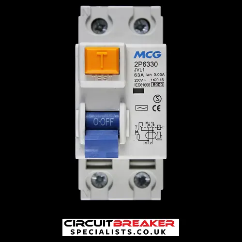 MCG 63 AMP 30mA DOUBLE POLE RCCB RCD TYPE AC 2P6330 JVL1