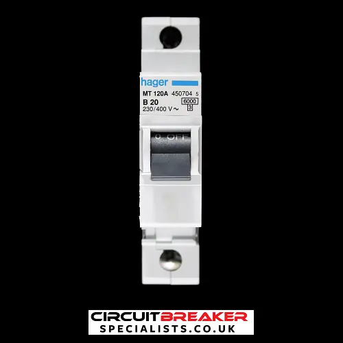 HAGER 20 AMP CURVE B 6kA MCB CIRCUIT BREAKER MT120A 450704
