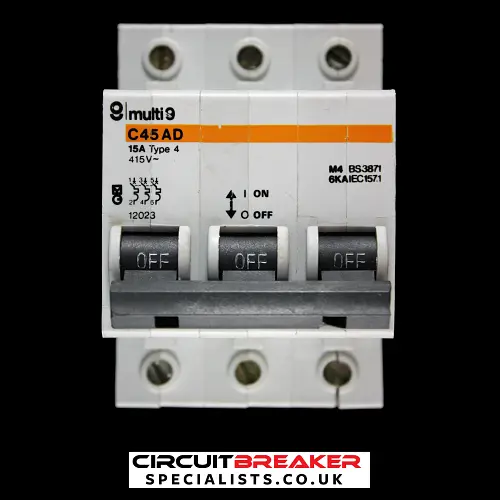 MERLIN GERIN 15 AMP TYPE 4 M4 TRIPLE POLE MCB CIRCUIT BREAKER 12023 C45AD