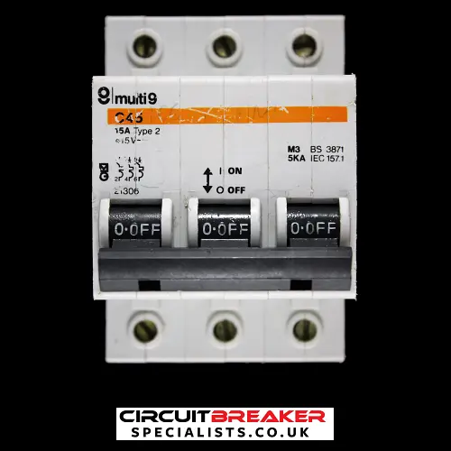 MERLIN GERIN 15 AMP TYPE 2 M3 TRIPLE POLE MCB CIRCUIT BREAKER 21306 C45