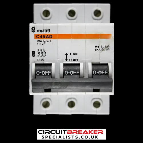 MERLIN GERIN 20 AMP TYPE 4 M4 TRIPLE POLE MCB CIRCUIT BREAKER 12024 C45AD