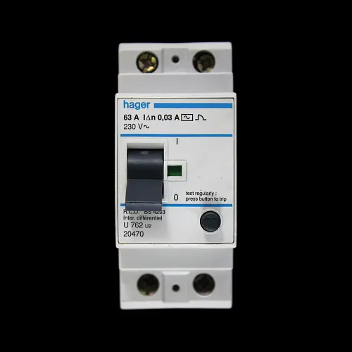 HAGER 63 AMP 30mA DOUBLE POLE RCD TYPE AC U762 U2 20470