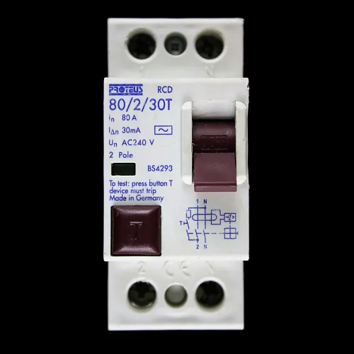 PROTEUS 80 AMP 30mA DOUBLE POLE RCD TYPE AC 80/2/30T