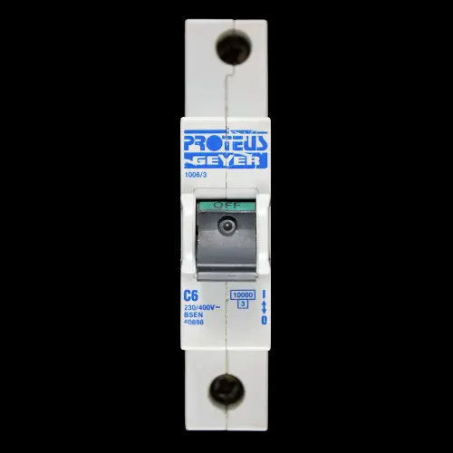 PROTEUS 6 AMP CURVE C 10kA MCB CIRCUIT BREAKER GEYER 1006/3 BLACK CLIP