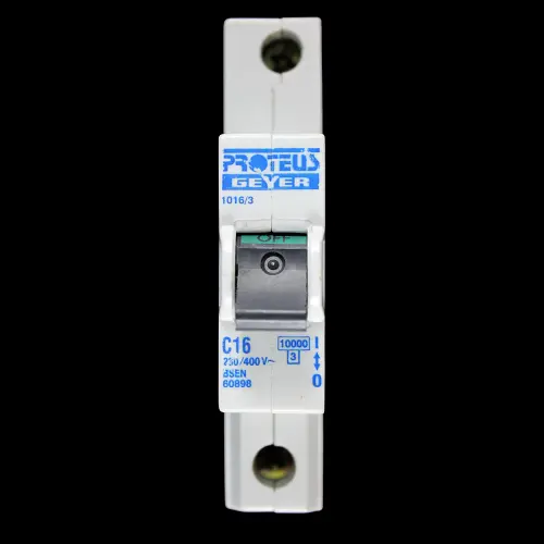 PROTEUS 16 AMP CURVE C 10kA MCB CIRCUIT BREAKER GEYER 1016/3 BLACK CLIP
