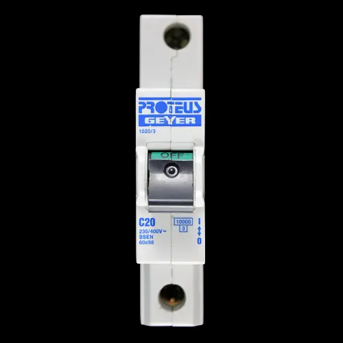 PROTEUS 20 AMP CURVE C 10kA MCB CIRCUIT BREAKER GEYER 1020/3 BLACK CLIP