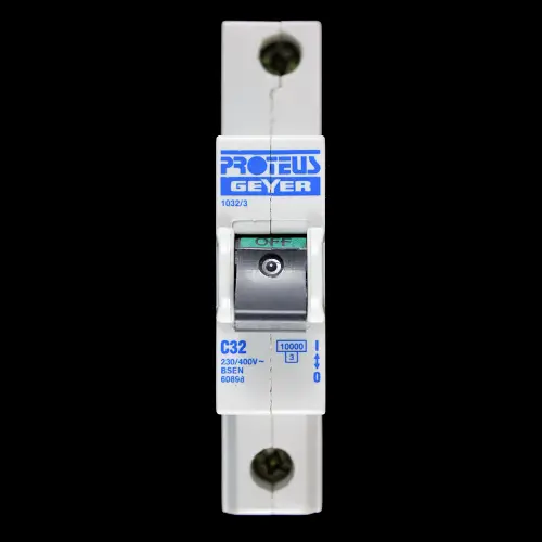 PROTEUS 32 AMP CURVE C 10kA MCB CIRCUIT BREAKER GEYER 1032/3 BLACK CLIP