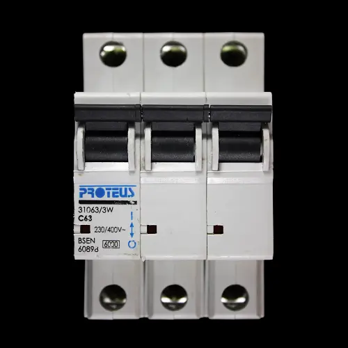 PROTEUS 63 AMP CURVE C 6kA TRIPLE POLE MCB CIRCUIT BREAKER 31063/3W