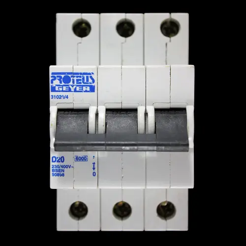 PROTEUS 20 AMP CURVE D 6kA TRIPLE POLE MCB CIRCUIT BREAKER GEYER 31020/4