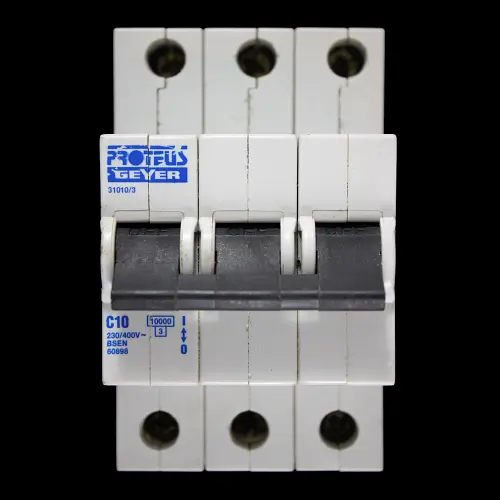 PROTEUS 10 AMP CURVE C 10kA TRIPLE POLE MCB CIRCUIT BREAKER GEYER 31010/3 BC