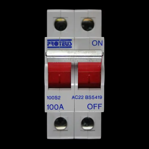 PROTEUS 100 AMP DOUBLE POLE MAIN SWITCH DISCONNECTOR 100S2 AC22