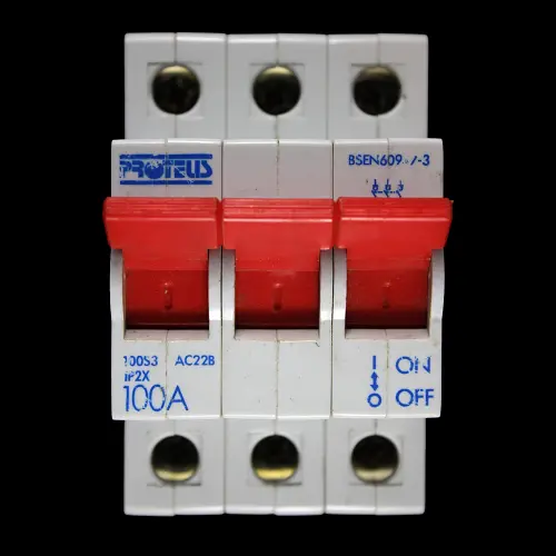 PROTEUS 100 AMP TRIPLE POLE MAIN SWITCH DISCONNECTOR 100S3 AC22B