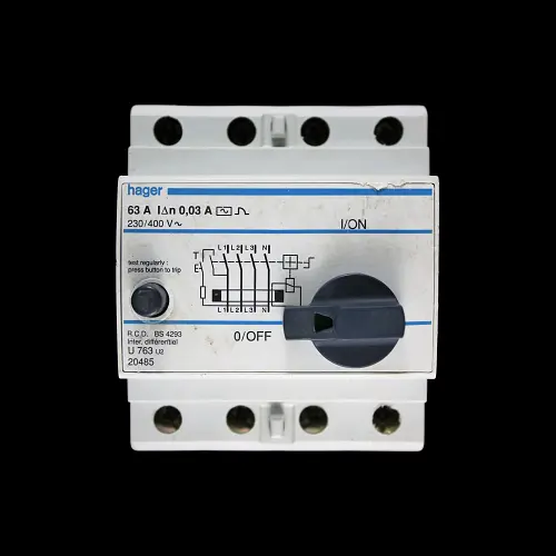 HAGER 63 AMP 30mA FOUR POLE RCD TYPE AC U763 U2 20485