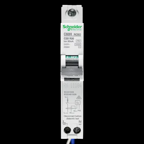 SCHNEIDER 20 AMP CURVE C 10kA 30mA RCBO TYPE AC C60HC20R30 26860