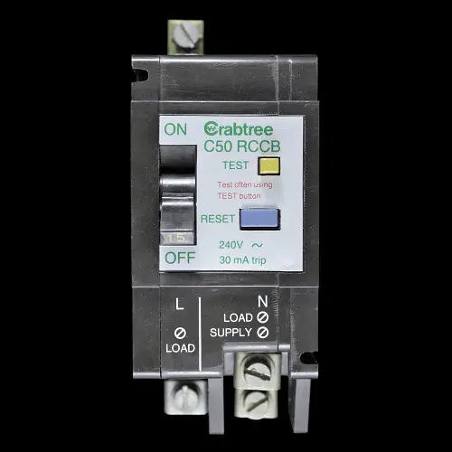 CRABTREE 15 AMP TYPE 2 M4.5 30mA DOUBLE POLE RCCB RCBO C-50 C50