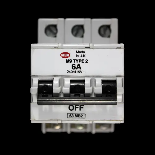 MEM 6 AMP TYPE 2 M9 TRIPLE POLE MCB CIRCUIT BREAKER 63MB2