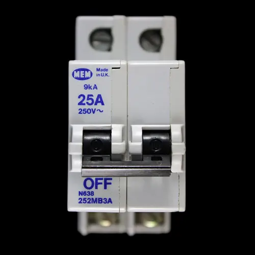 MEM 25 AMP 9kA DOUBLE POLE MCB CIRCUIT BREAKER N638 252MB3A