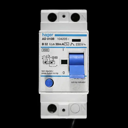 HAGER 32 AMP CURVE B 4.5kA 30mA DOUBLE POLE RCBO TYPE AC AD010B 104205