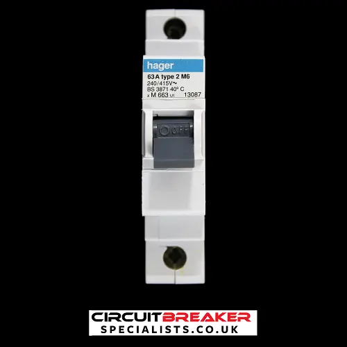 HAGER 63 AMP TYPE 2 M6 MCB CIRCUIT BREAKER M663 U1 13087
